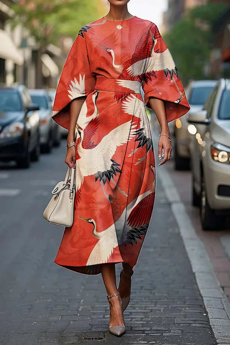 Olivia | Ayaka Crimson Crane Dress