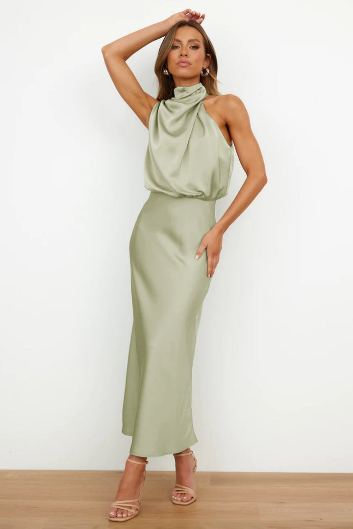 The Romina Neck Satin Maxi Dress