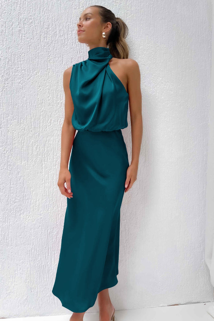The Romina Neck Satin Maxi Dress