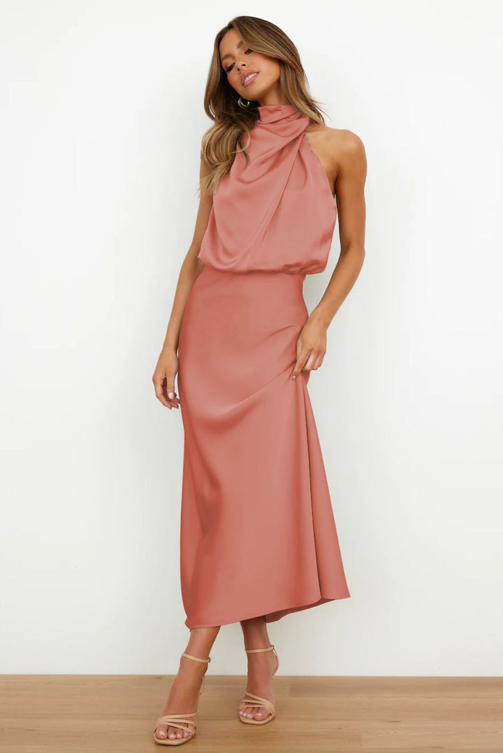 The Romina Neck Satin Maxi Dress