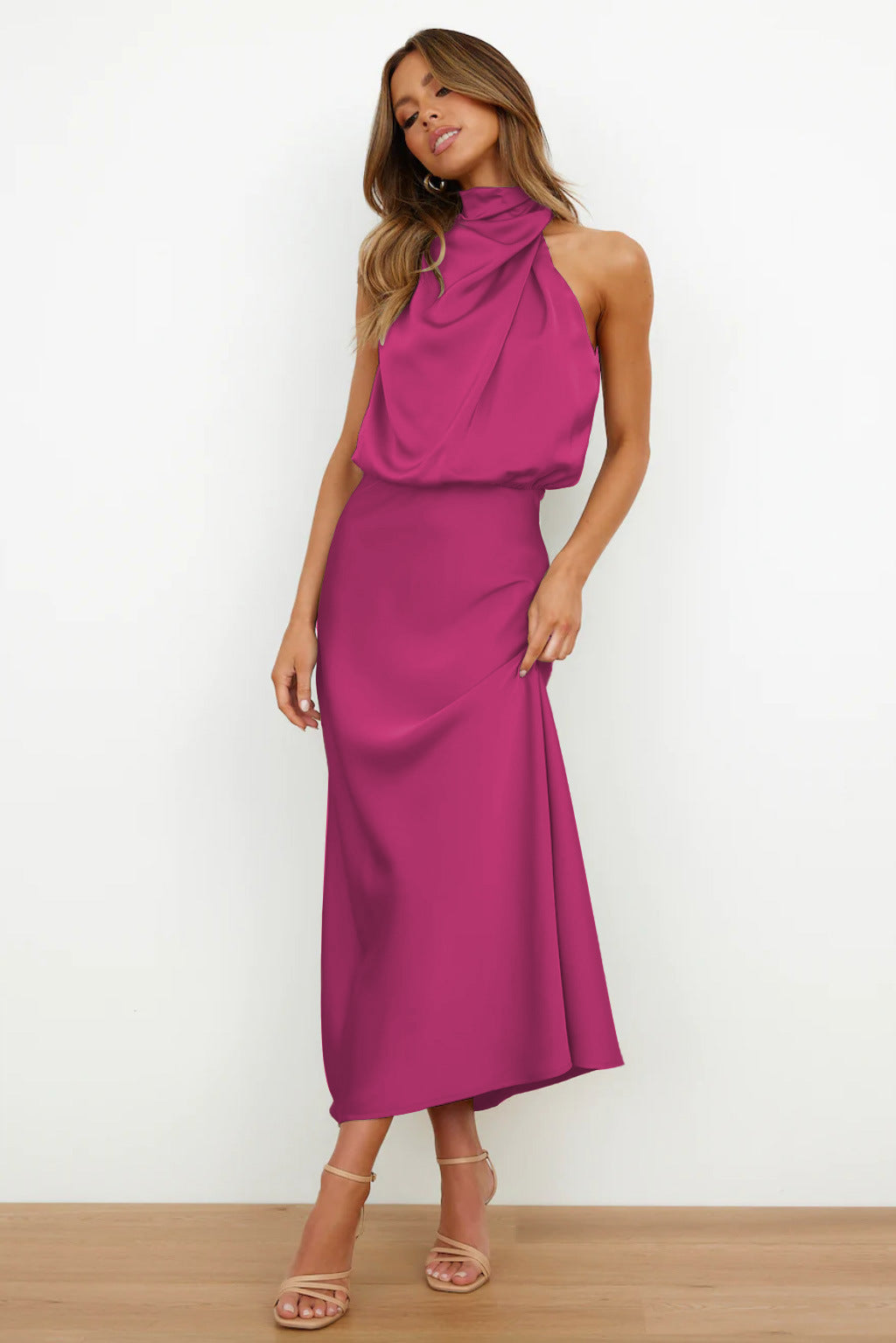 The Romina Neck Satin Maxi Dress