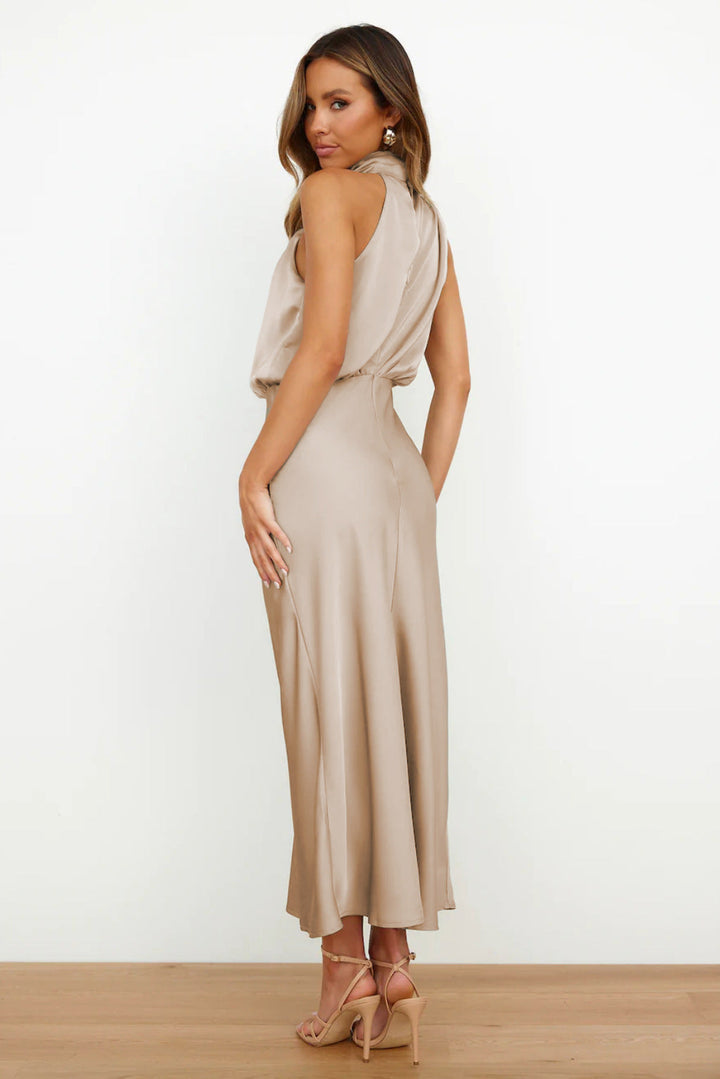 The Romina Neck Satin Maxi Dress