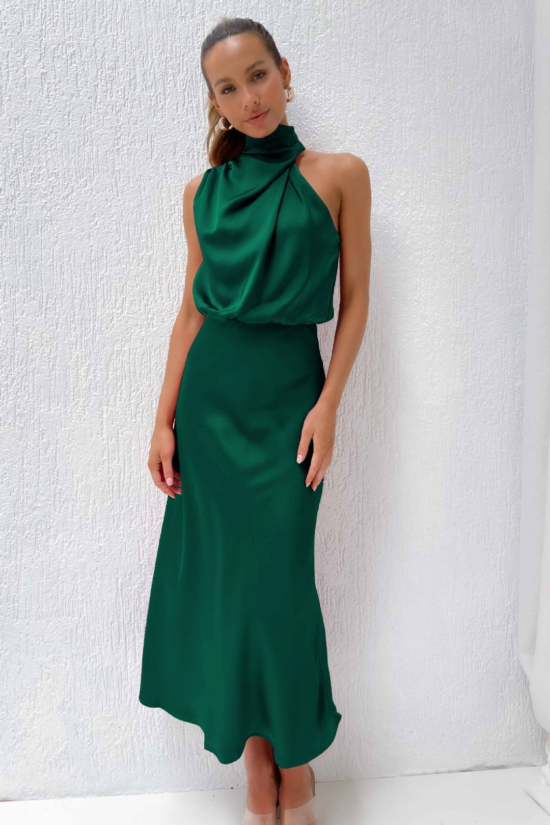 The Romina Neck Satin Maxi Dress