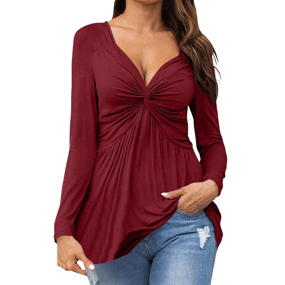 Emma – Long Sleeve Knot Top with V-Neckline