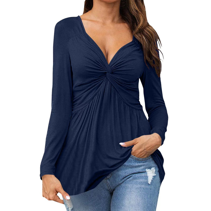 Emma – Long Sleeve Knot Top with V-Neckline