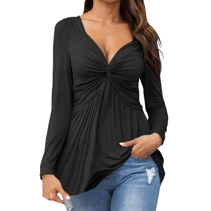 Emma – Long Sleeve Knot Top with V-Neckline