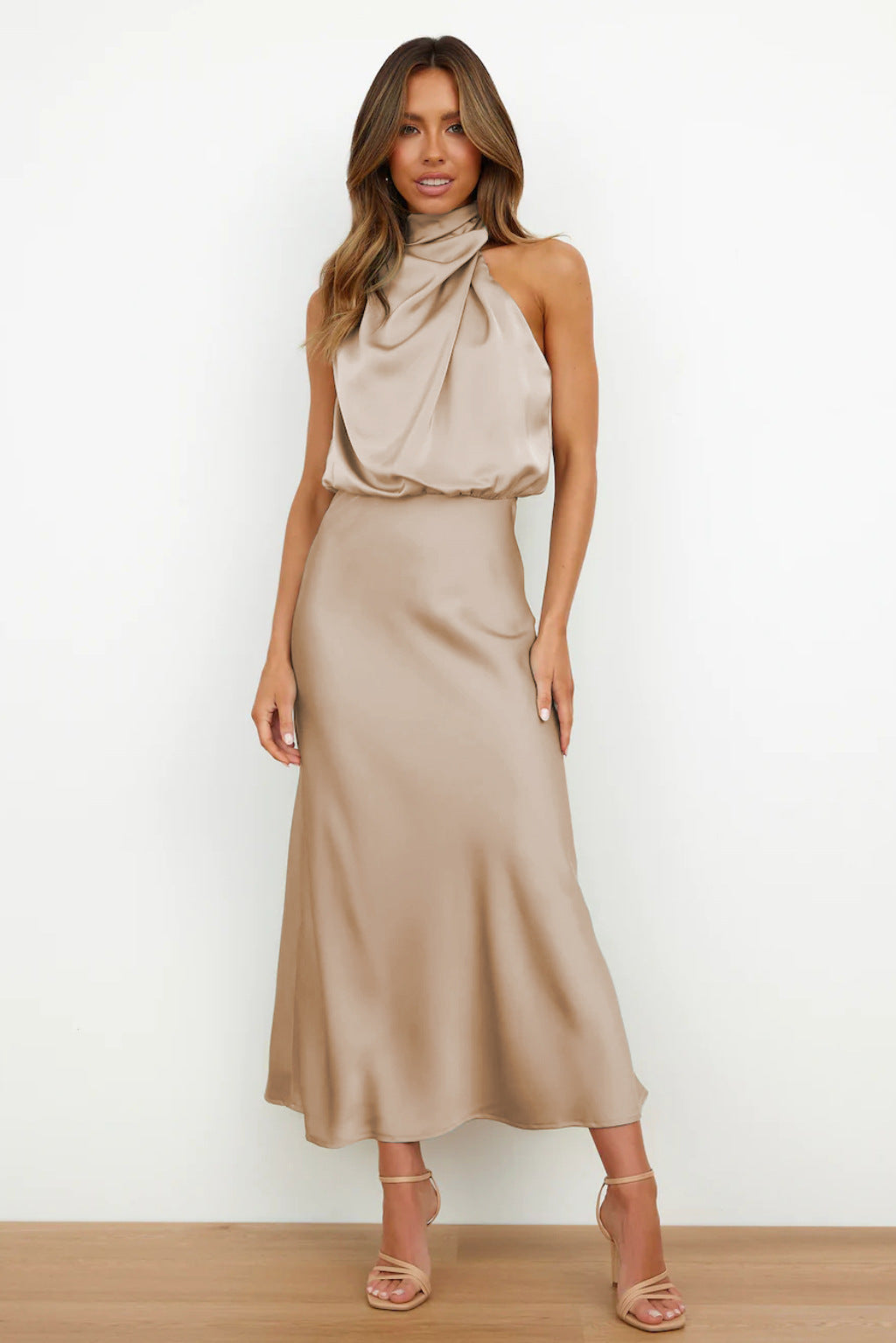 The Romina Neck Satin Maxi Dress